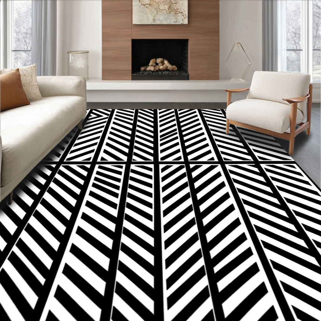 Modern Diagonal Striped Geometric Pattern Rug