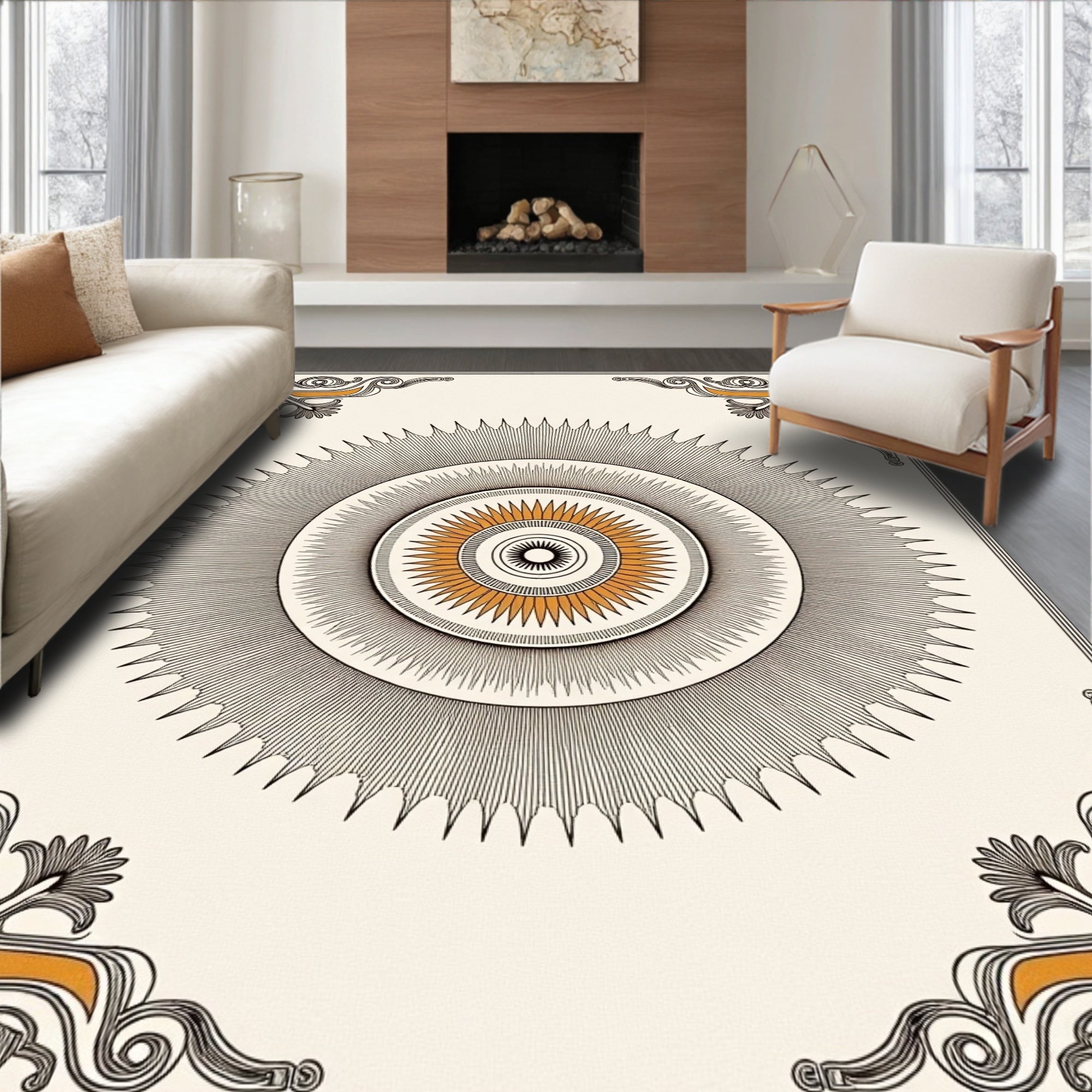 Sunburst Ornament With Orange Accents Rug