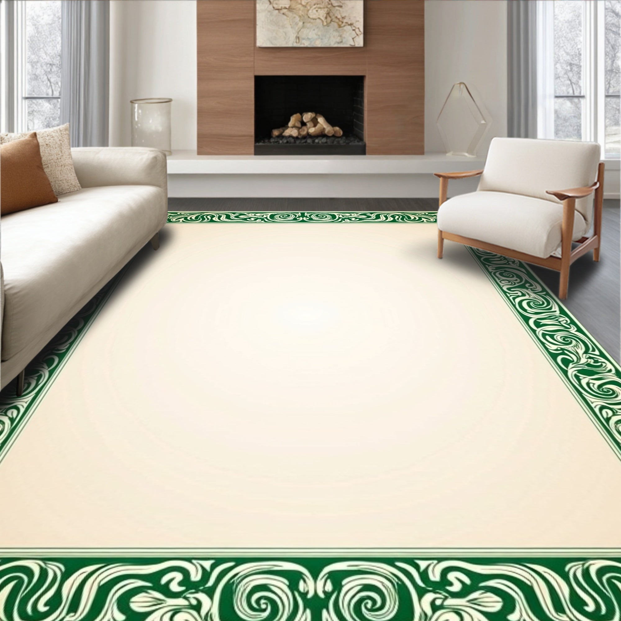 Emerald Green Swirl Border Rug