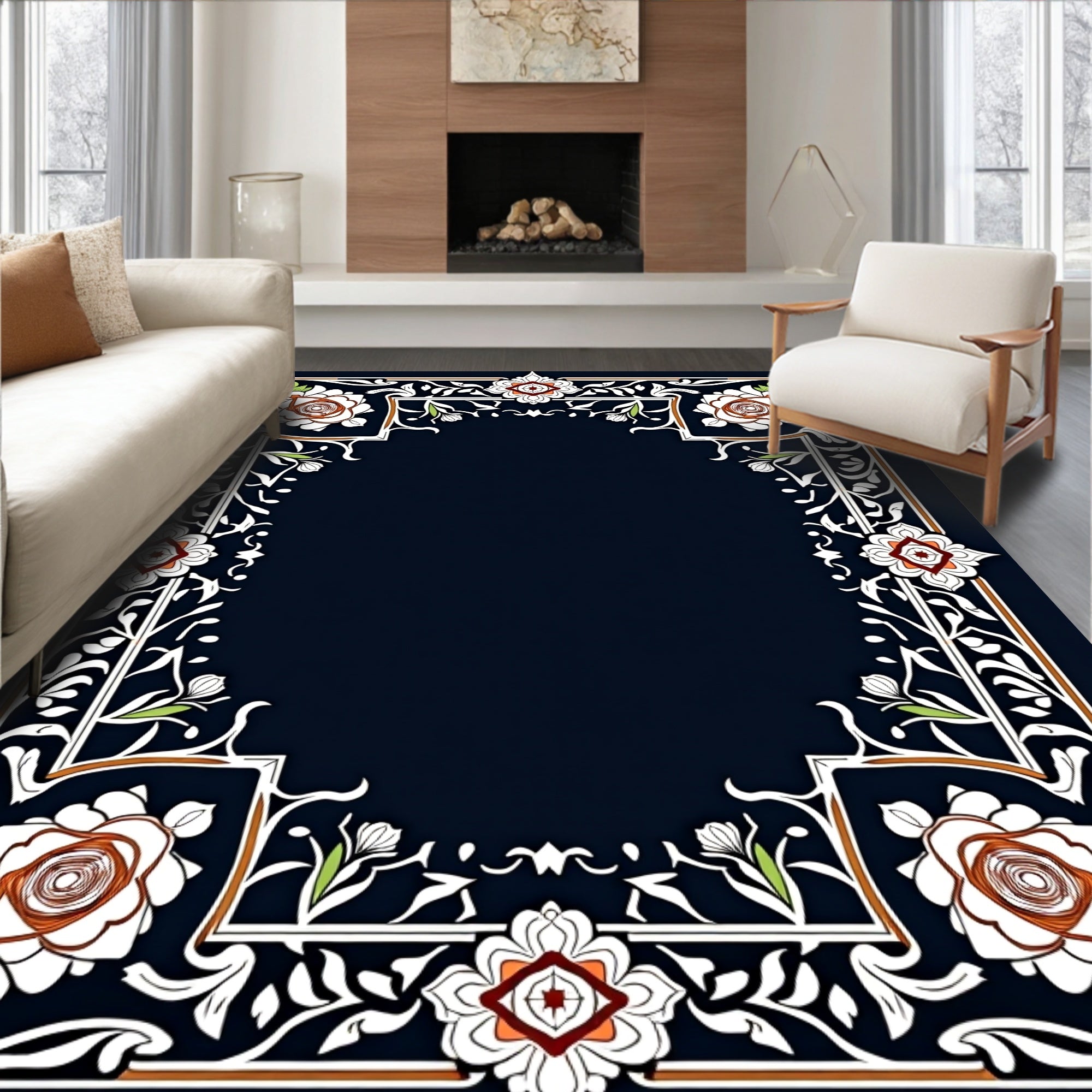 Elegant Floral Border Design Rug