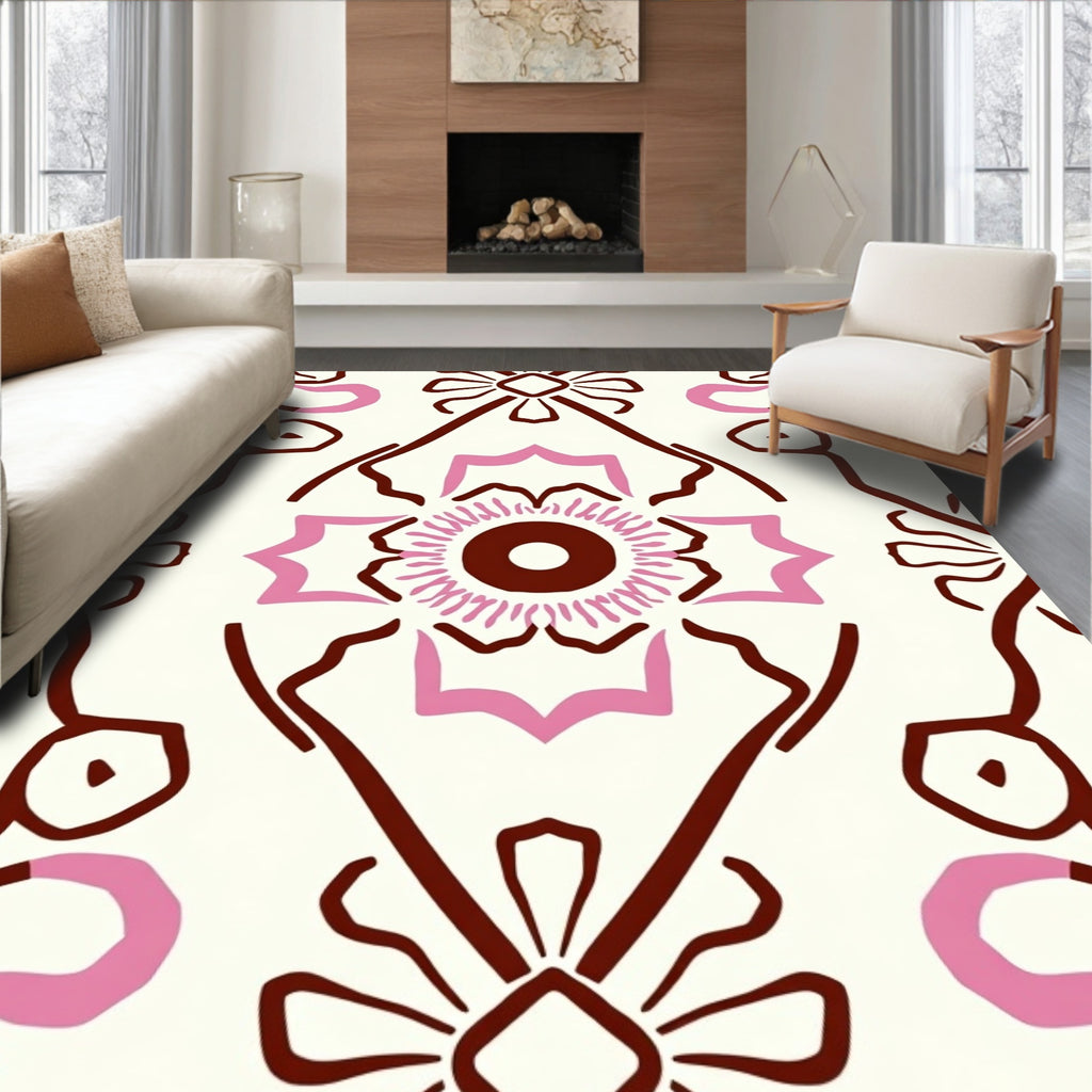 Bold Floral Motif with Pink Accents Rug