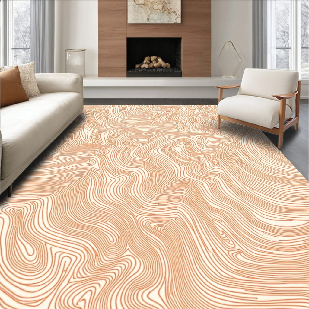 Coral Wavy Lines Contour Pattern Rug