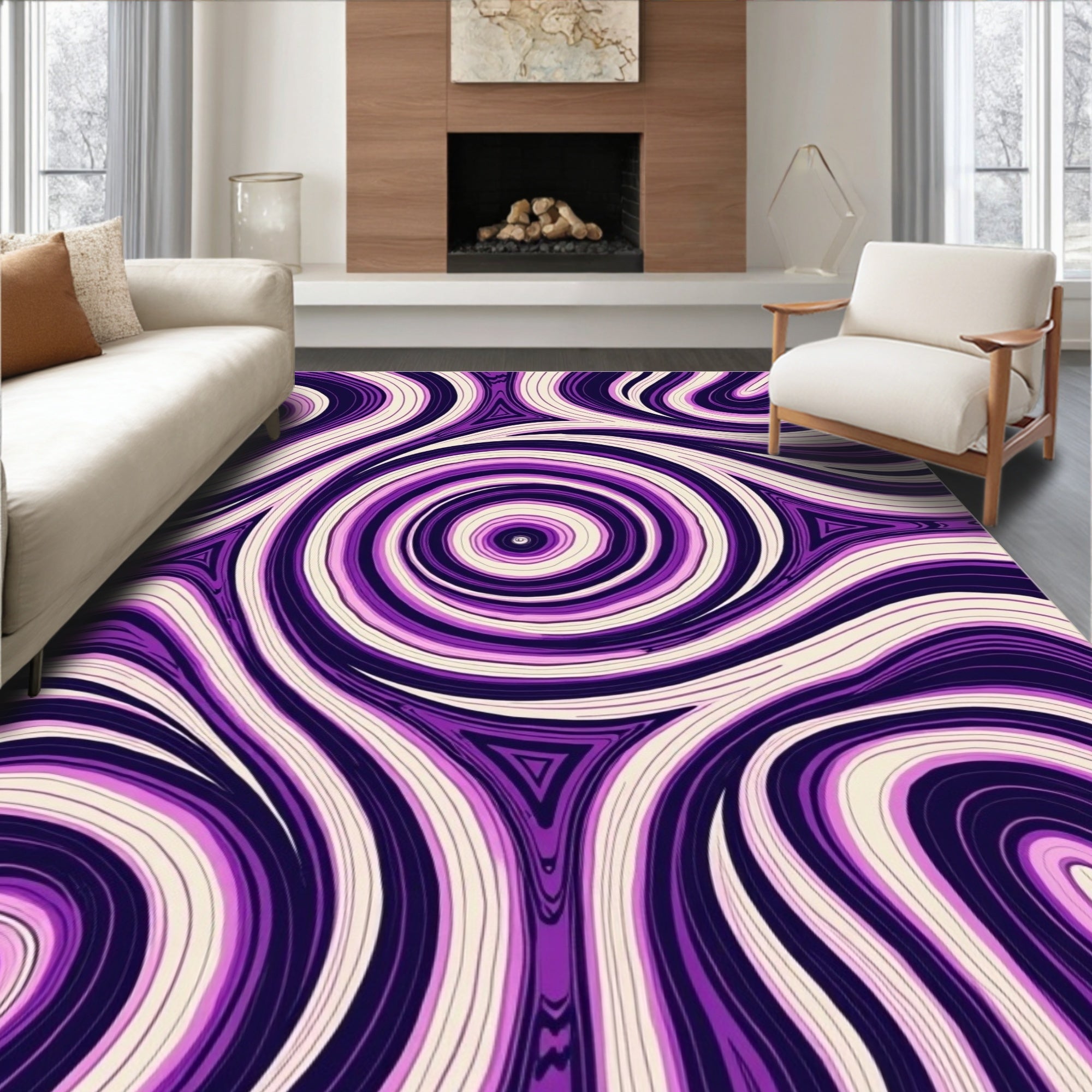 Purple Swirl Abstract Patterned Rug