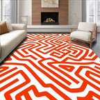 Abstract Orange Maze Pattern Rug