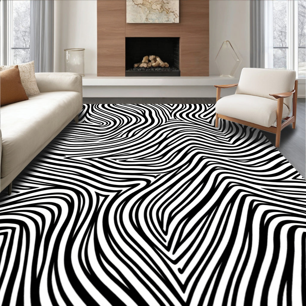 Bold Black And White Striped Pattern Rug