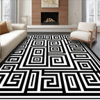 Bold Black White Geometric Maze Rug