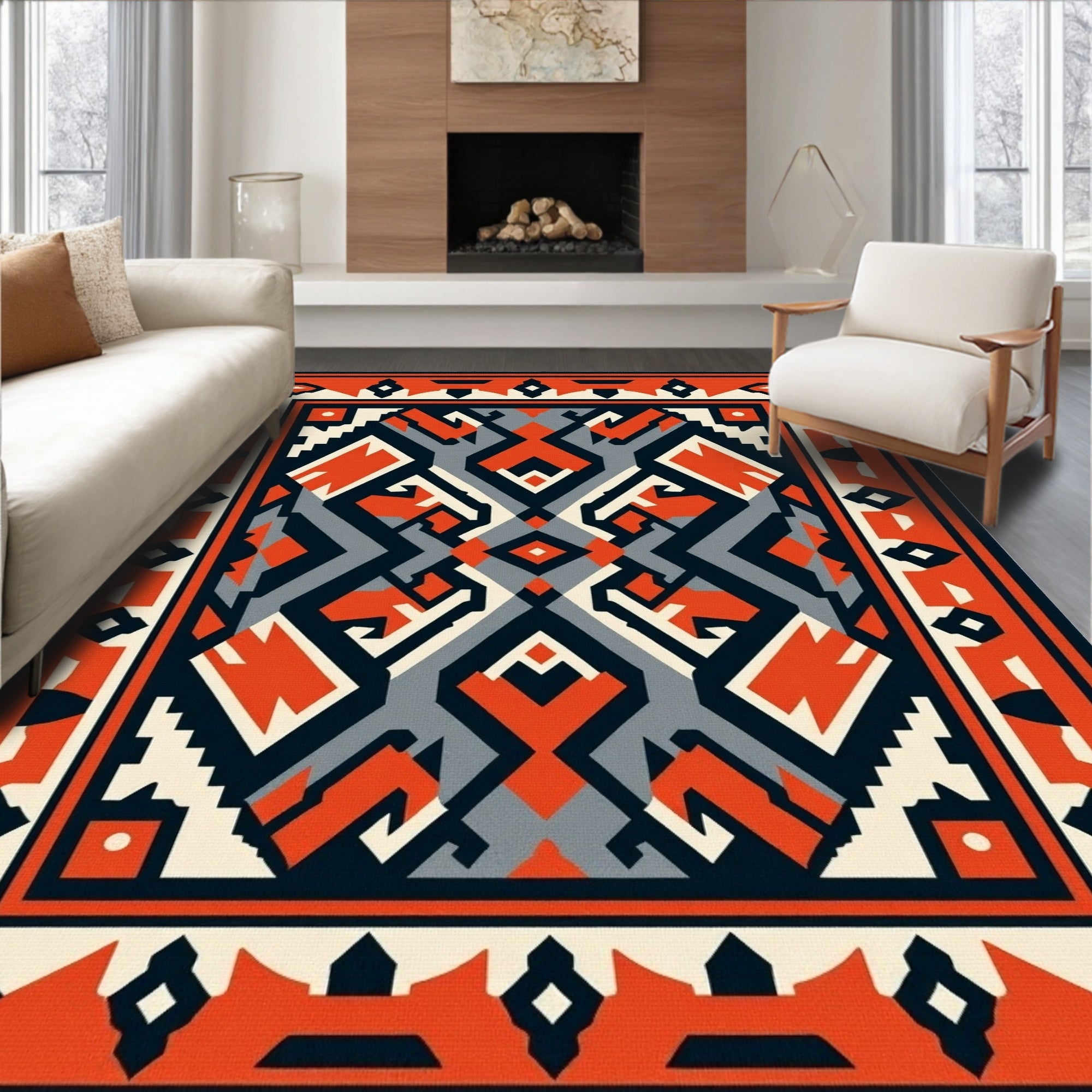 Bold Geometric Tribal Pattern Rug