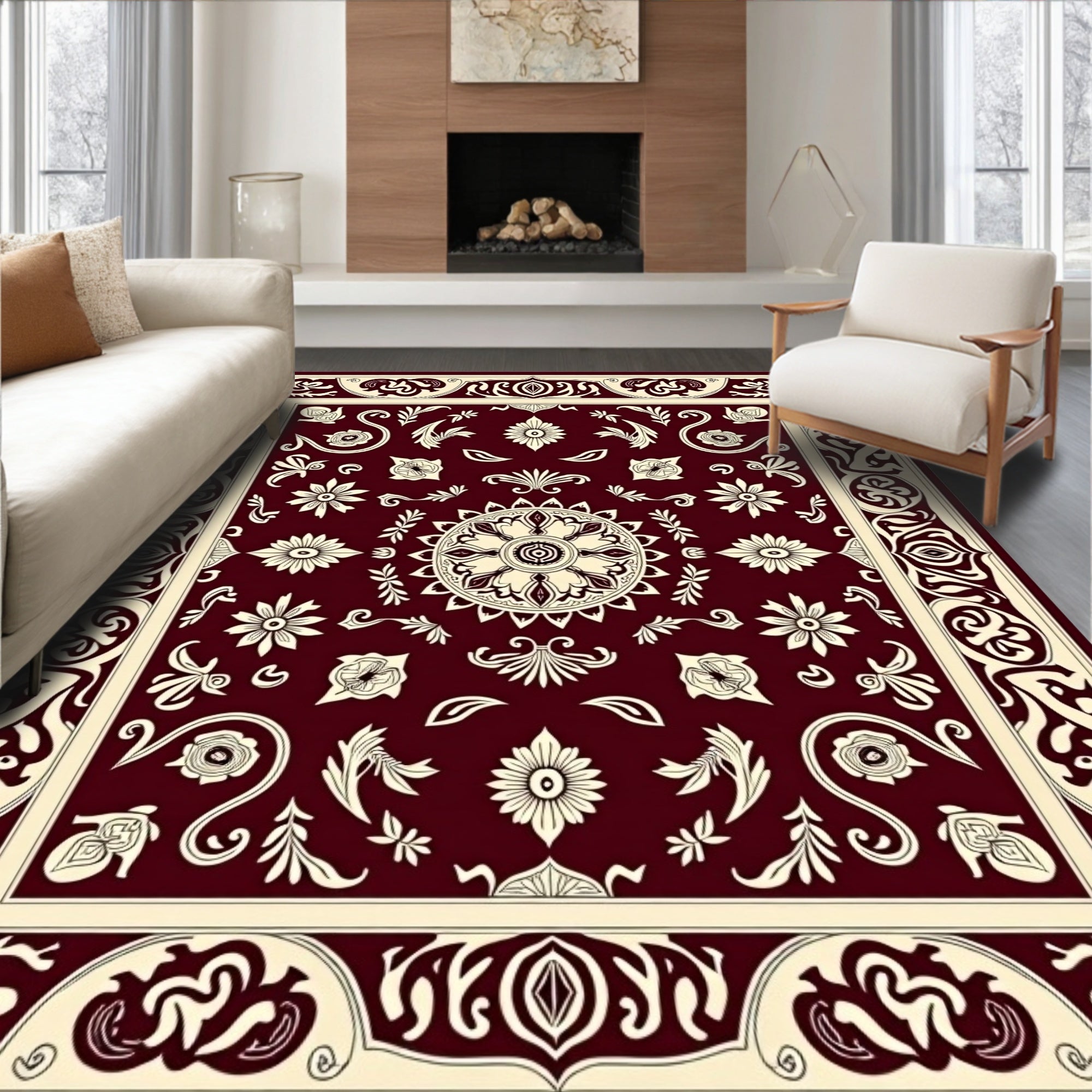 Ornate Floral Scrollwork Patterned Rug