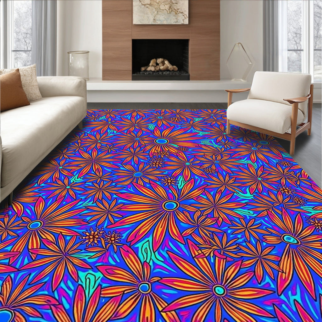 Vibrant Floral Psychedelic Pattern Rug