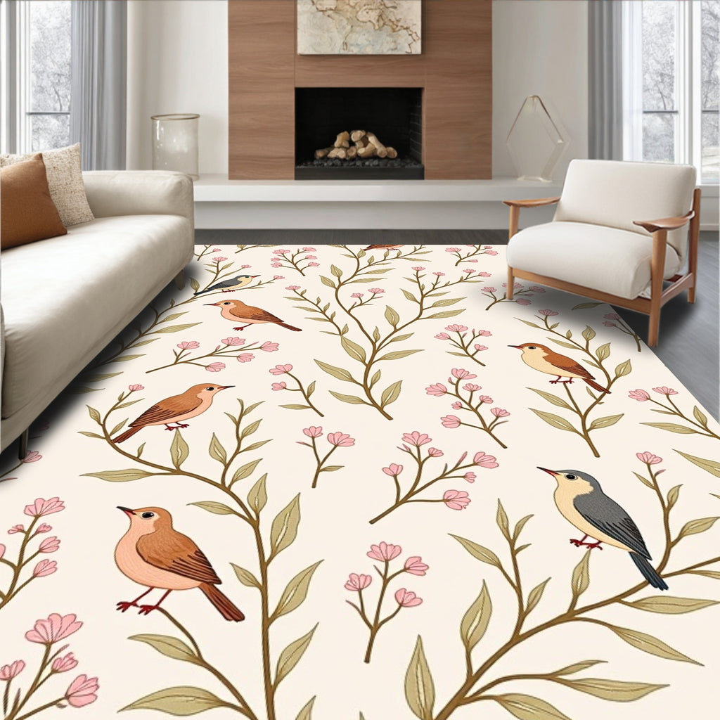 Whimsical Birds And Blossoms Pattern Rug