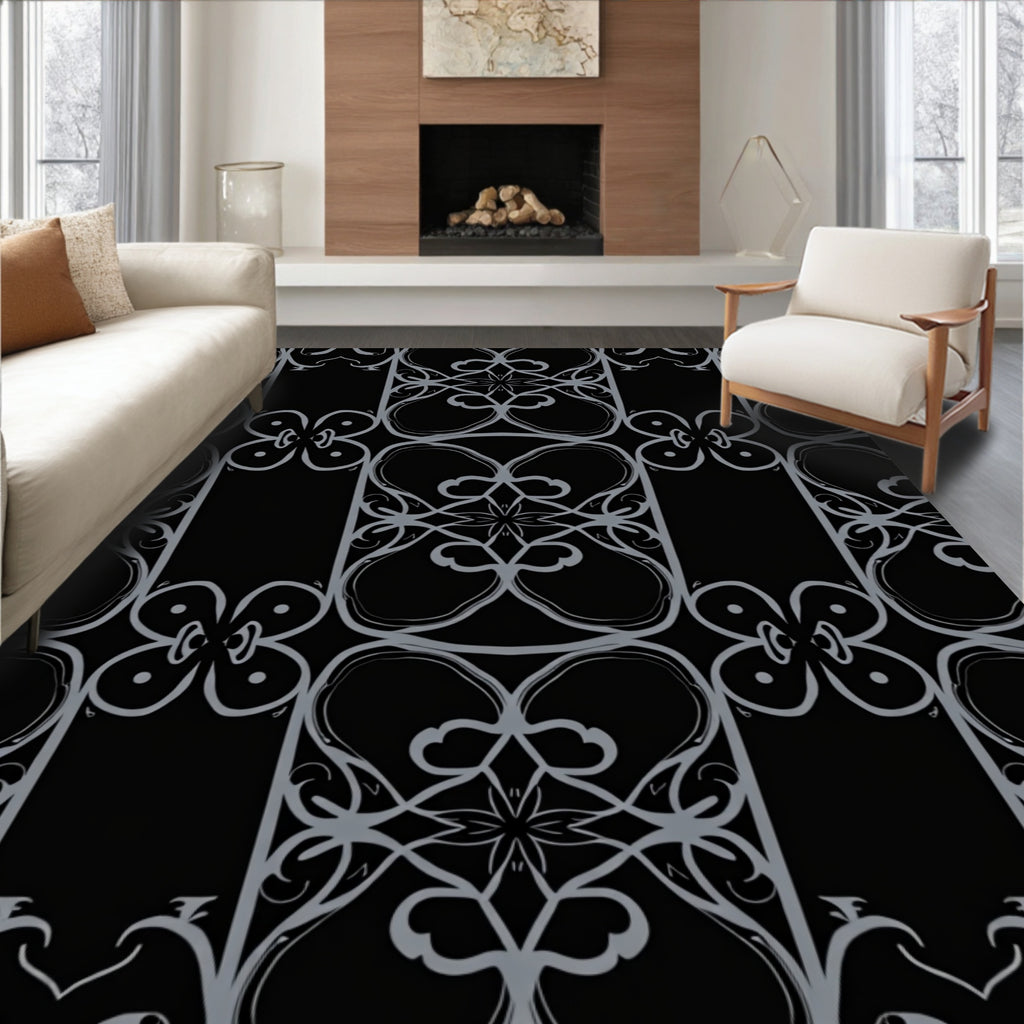 Ornate Scrollwork Symmetry Design Rug