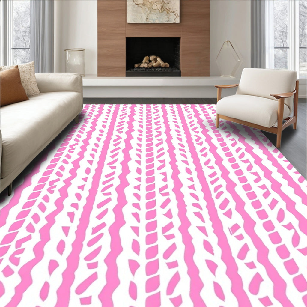 Pink Vertical Textured Stripes Rug