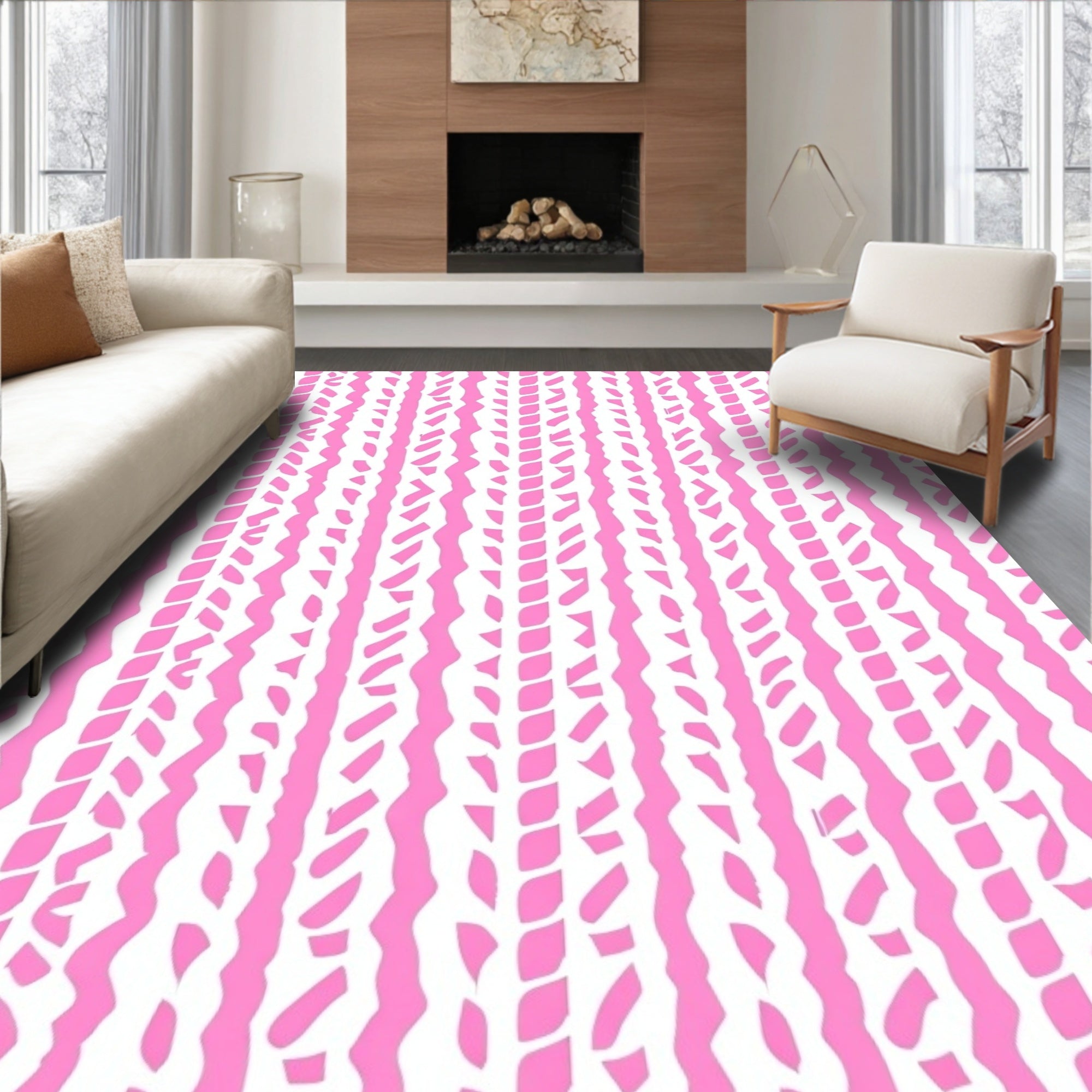 Pink Vertical Textured Stripes Rug