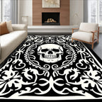 Black White Skull Floral Frame Rug