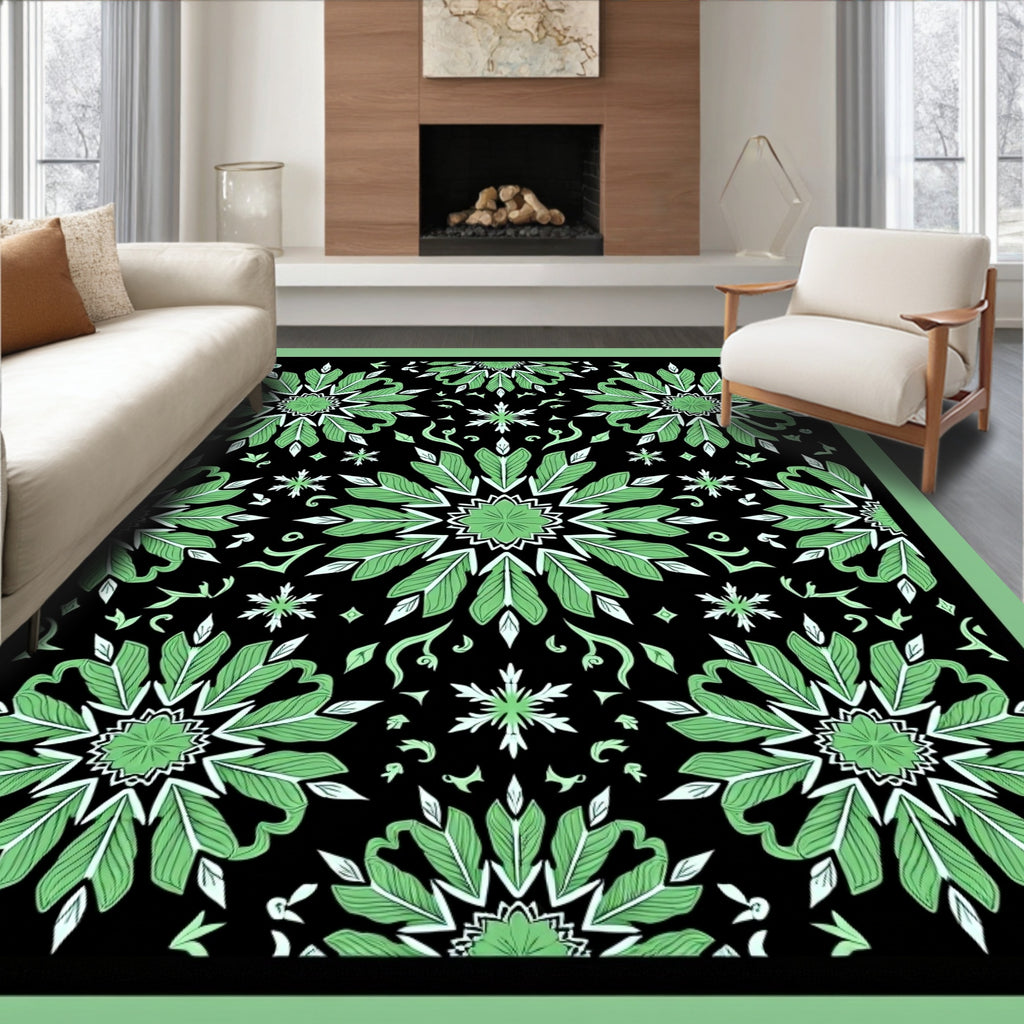 Mint Green Floral Mandala Statement Rug