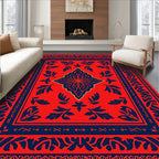 Bold Floral Border With Geometric Accents Rug