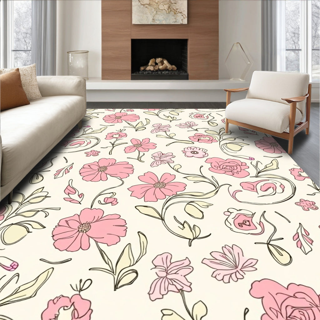Pink Floral Swirl Pattern Rug
