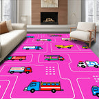 Pink Vehicle Traffic Jam Rug
