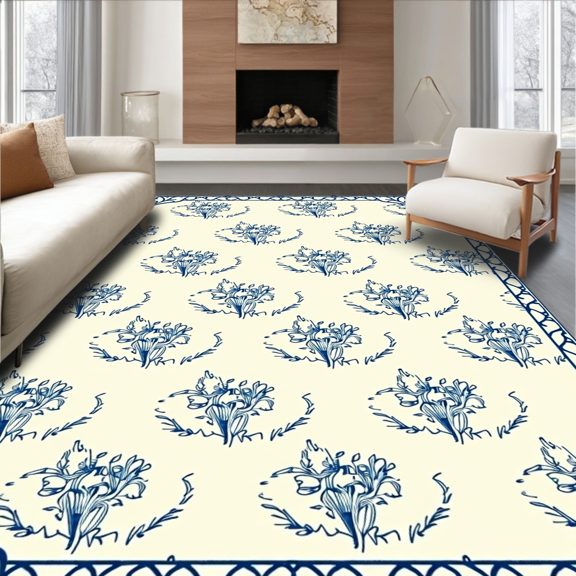 Classic Floral Pattern with Decorative Border Rug