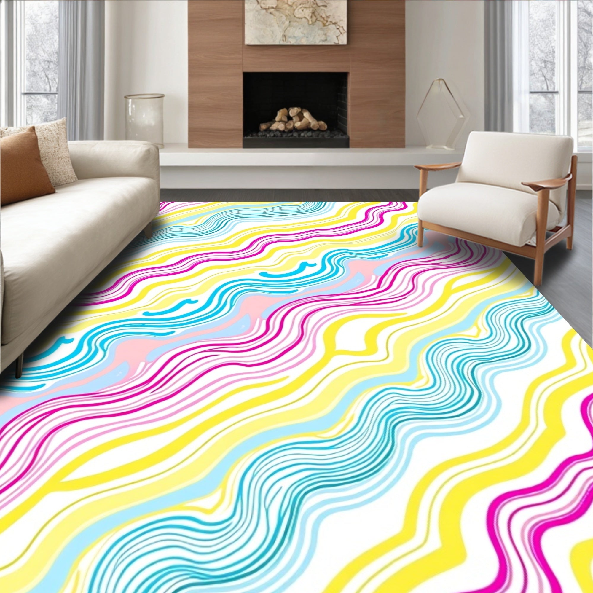 Colorful Wavy Striped Abstract Rug
