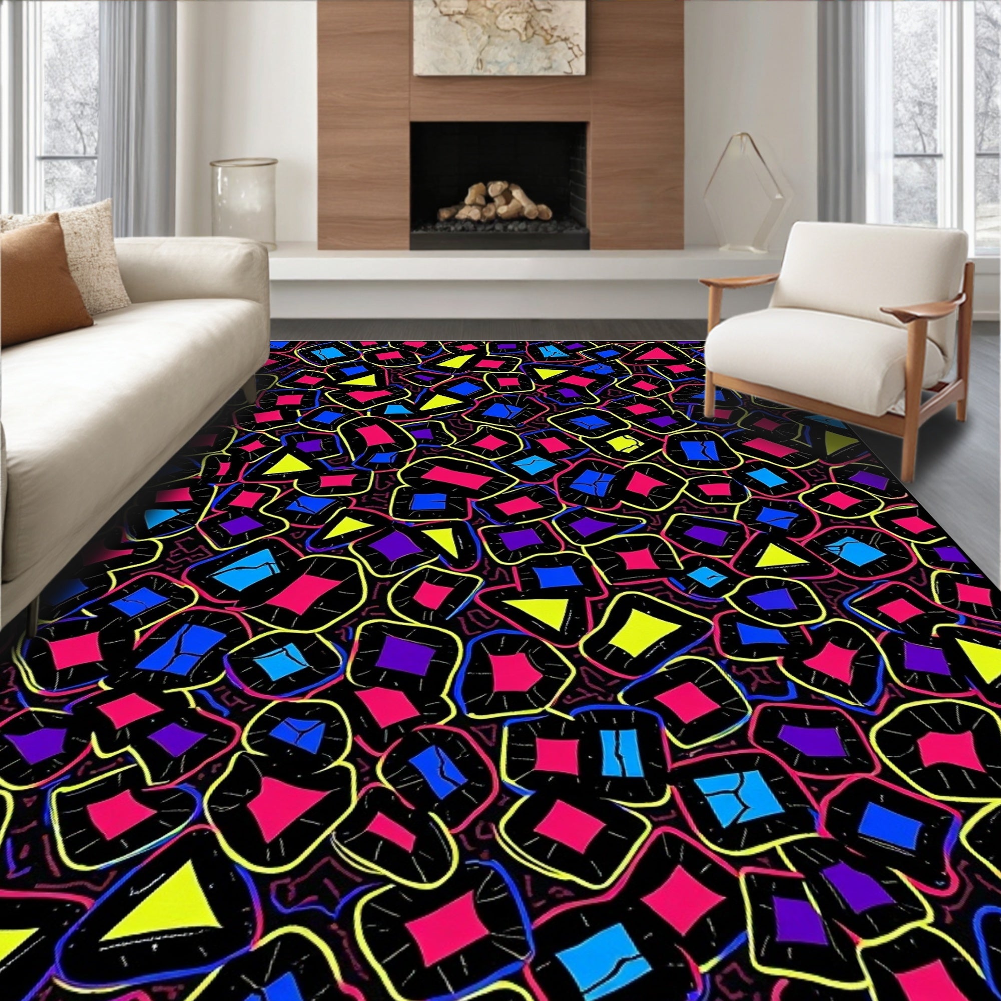 Vibrant Geometric Collage Design Rug