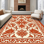 Red Cream Floral Damask Pattern Rug
