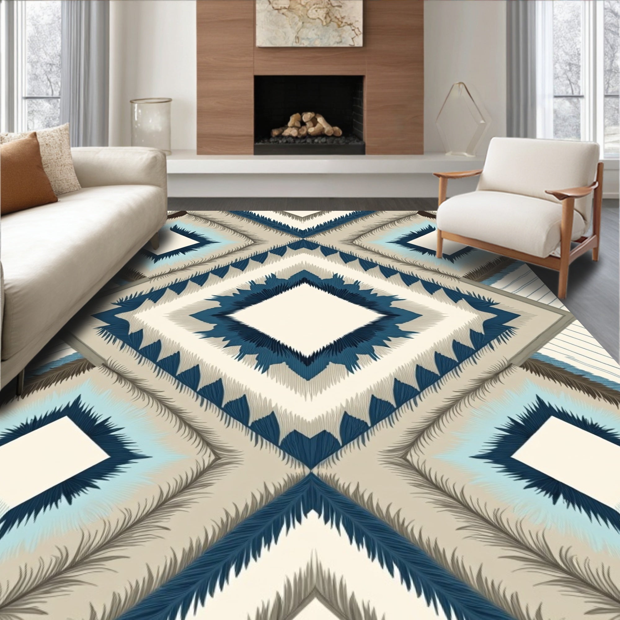 Navajo Inspired Diamond Pattern Art Rug