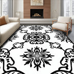 Abstract Symmetry Black Floral Pattern Rug