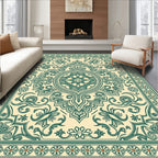 Vintage Green Floral Damask Rug