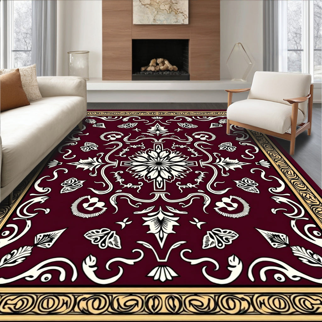 Crimson Floral And Scrollwork Artistry Rug