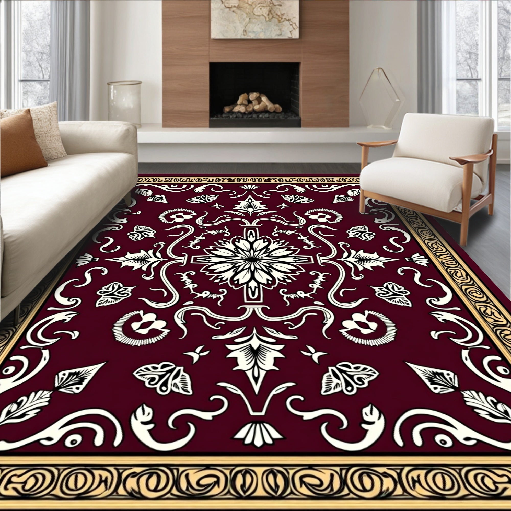 Crimson Floral And Scrollwork Artistry Rug