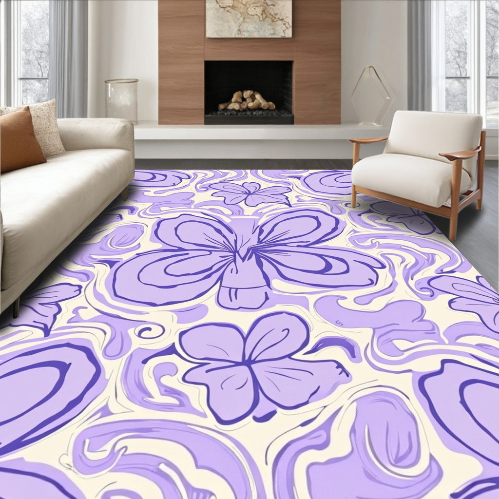 Purple Blossom Swirl Pattern Rug
