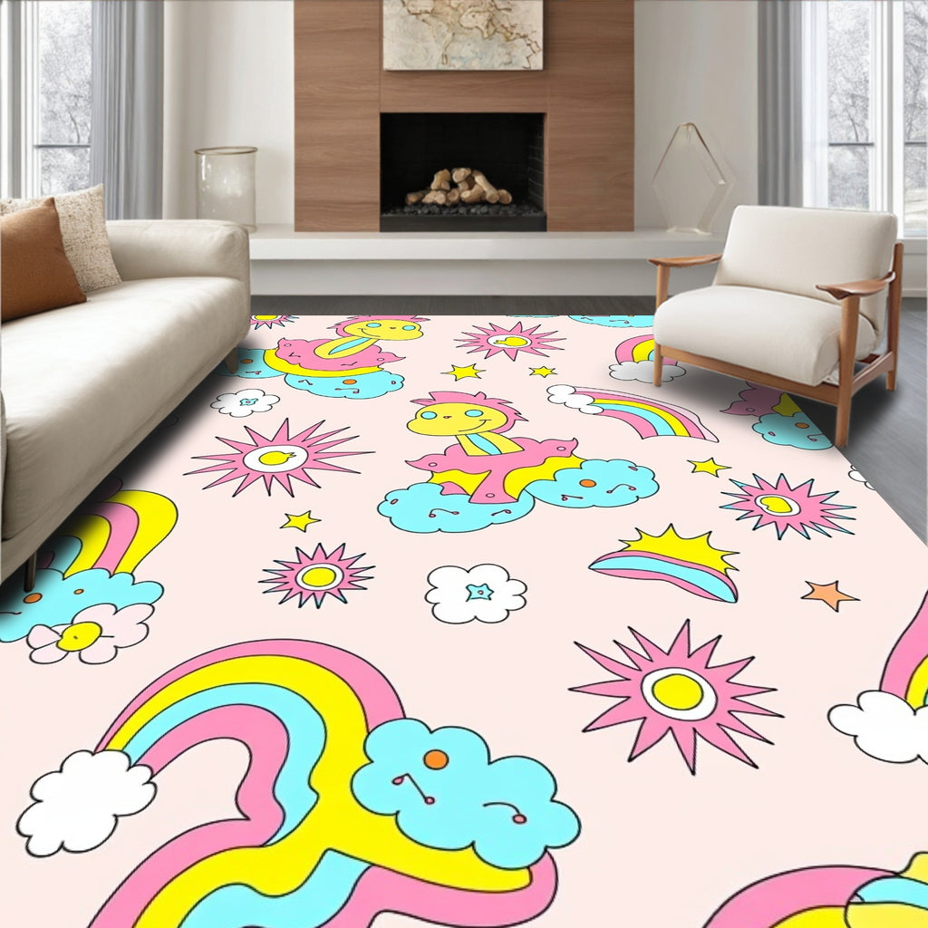 Whimsical Rainbows and Sunbursts Pattern Rug