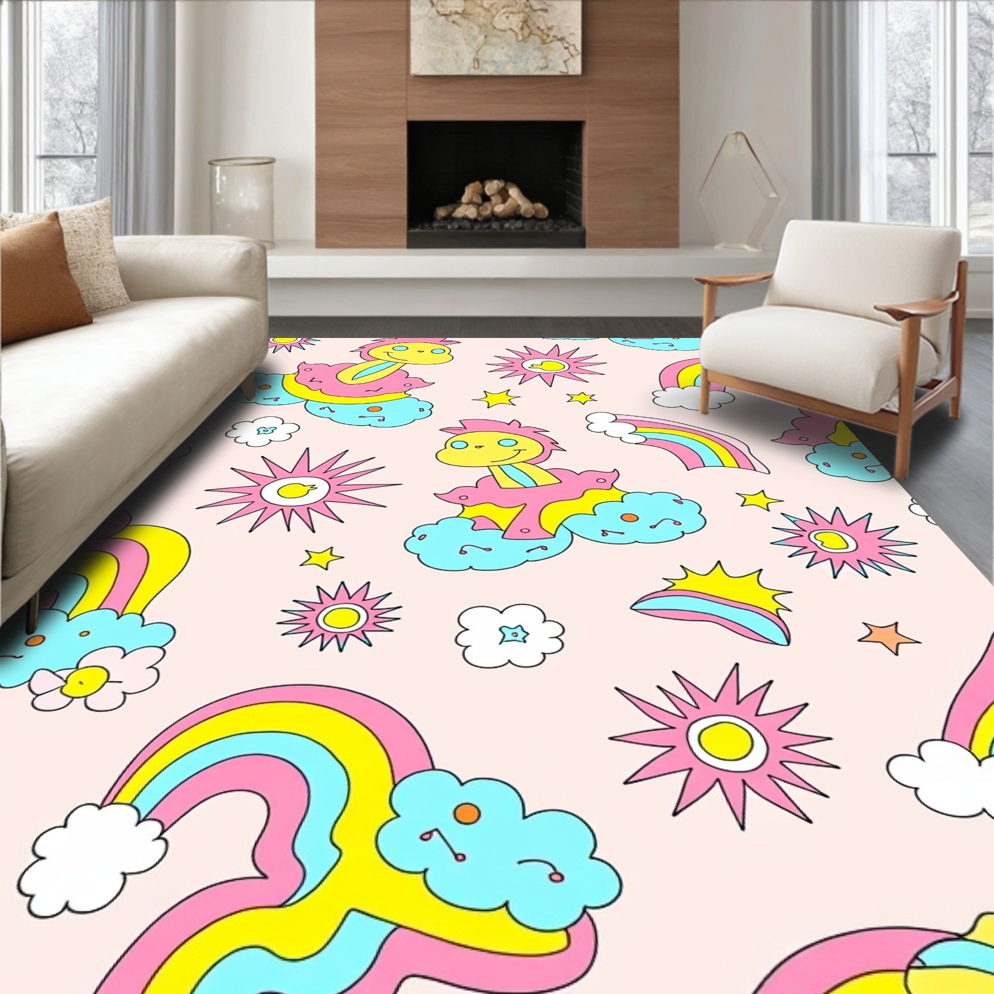 Whimsical Rainbows and Sunbursts Pattern Rug