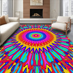 Vibrant Psychedelic Starburst Mandala Rug