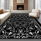 White Black Floral Symmetry Vines Rug