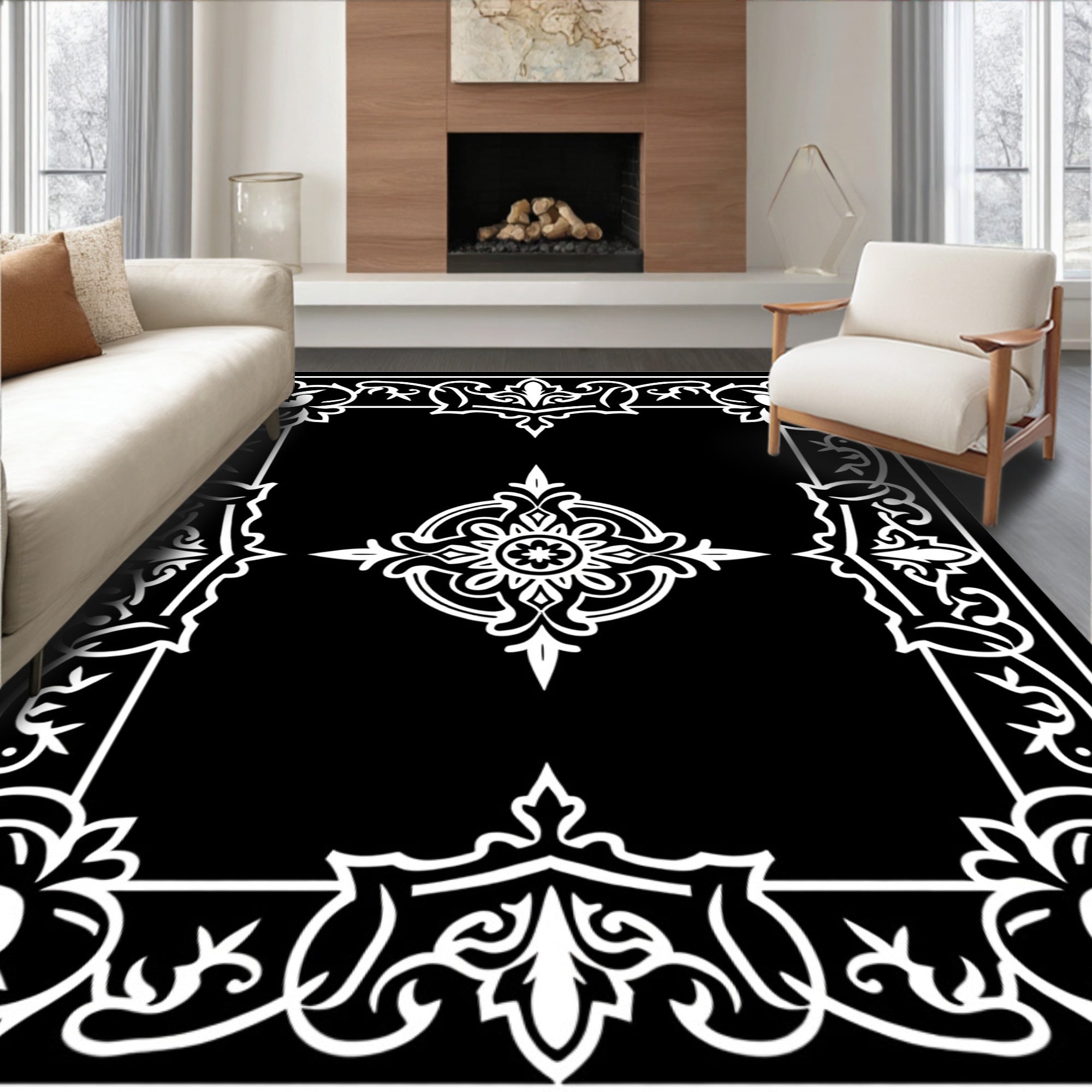 Ornate Floral Border Design Rug