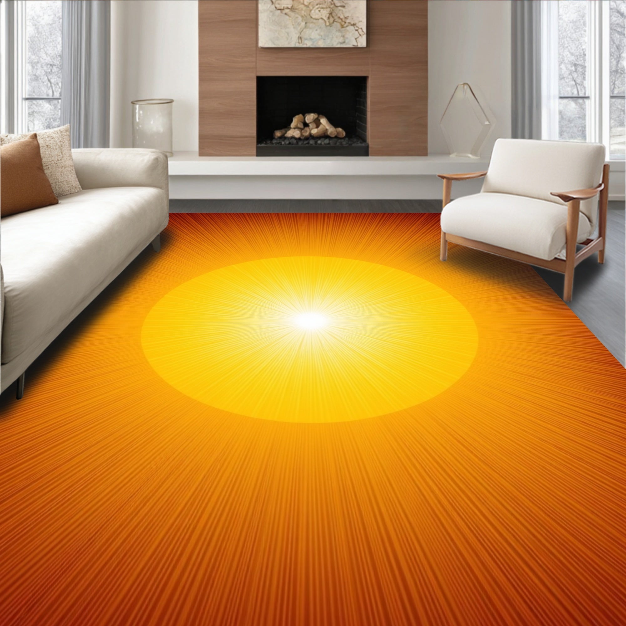 Radiant Sunburst Warm Orange Rug