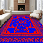 Bold Red and Blue Floral Pattern Rug