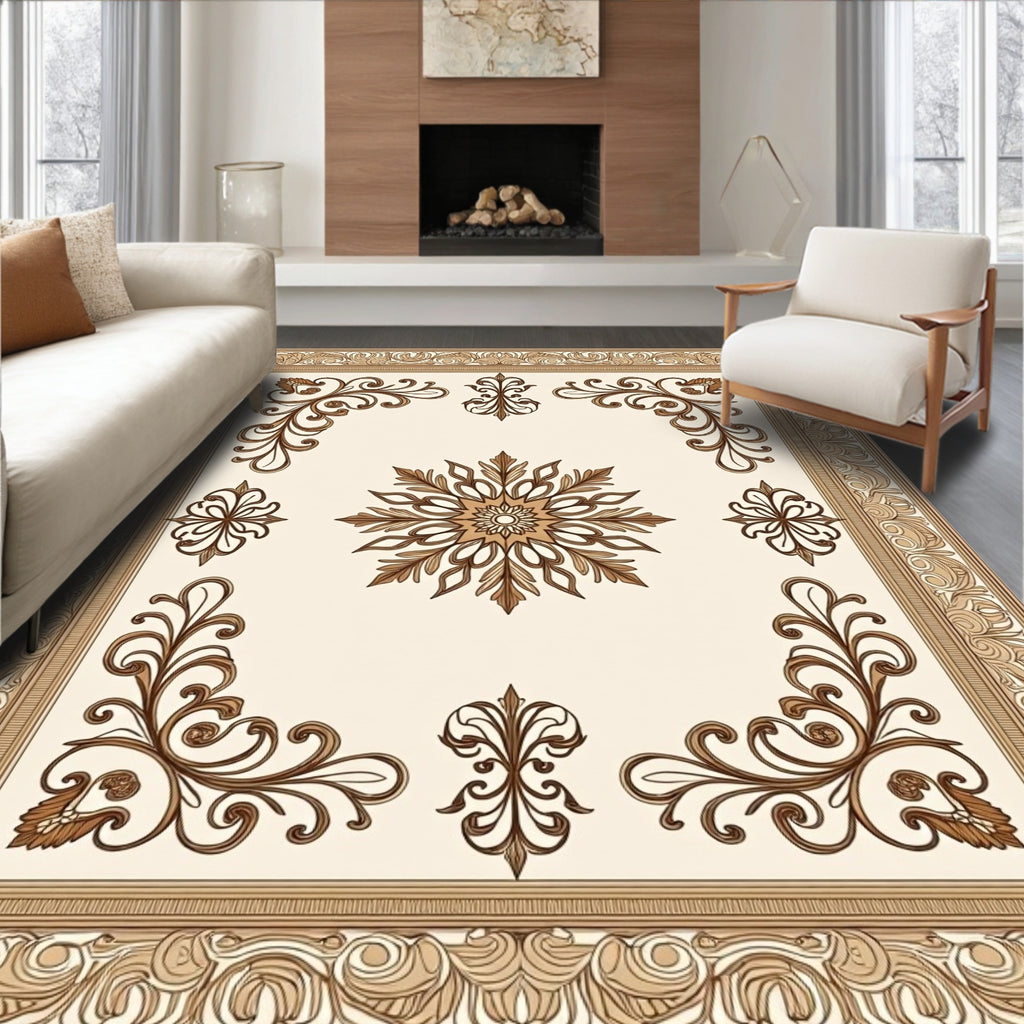 Ornate Floral Scrollwork Cream Rug