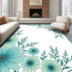 Teal Floral Border With Greenery Rug