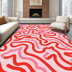 Playful Red Pink Wavy Line Design Rug