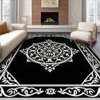 Ornate Medallion Black White Intricate Rug