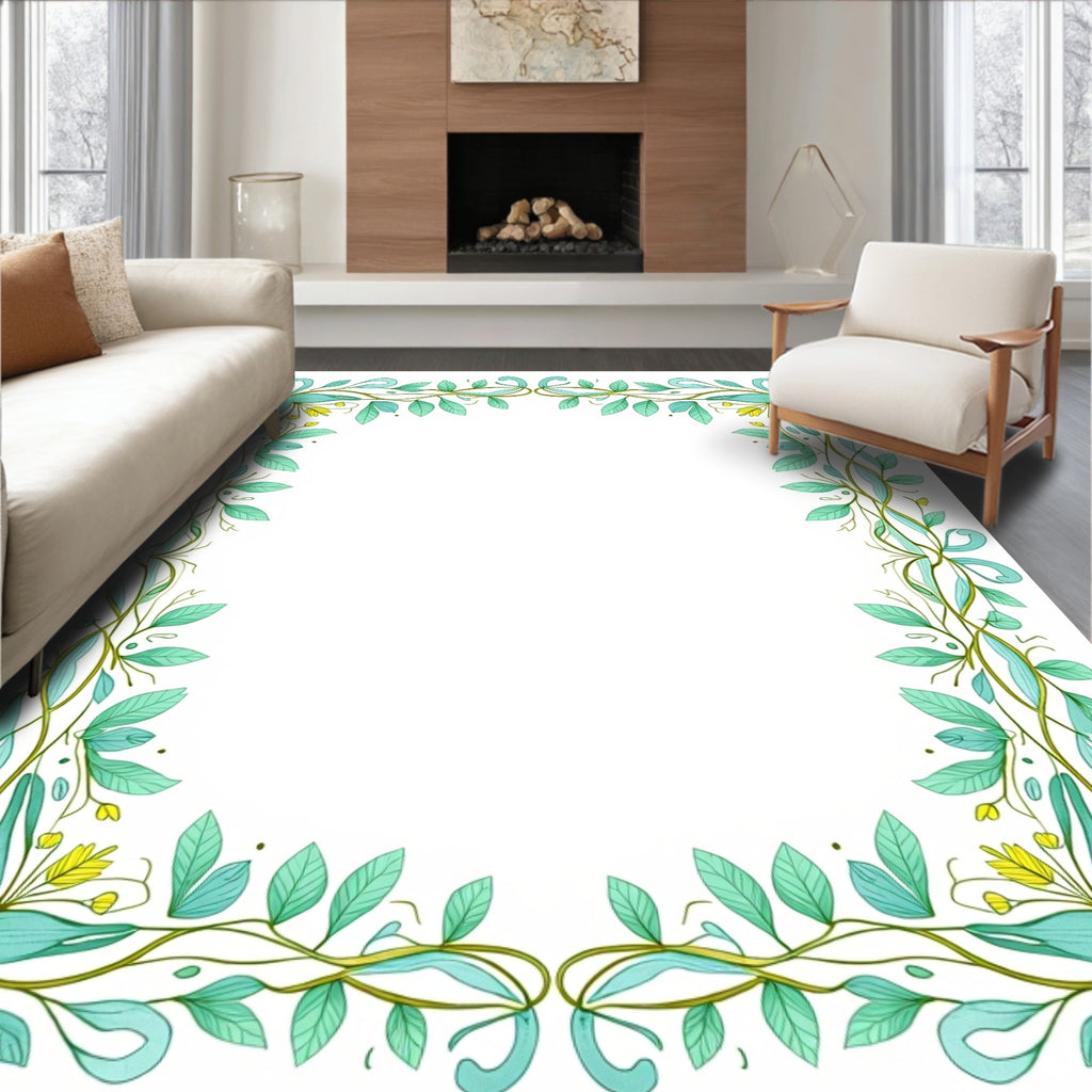 Delicate Leafy Floral Swirl Frame Rug