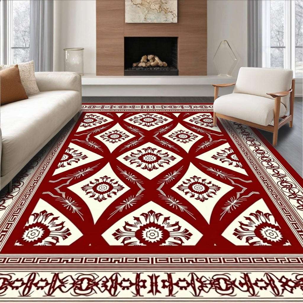 Classic Floral Damask Bordered Rug