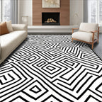 Monochrome Abstract Maze Pattern Rug