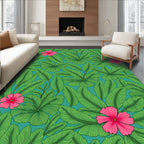 Vibrant Floral Green Leaf Pattern Rug