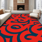 Bold Red Wavy Swirl Pattern Rug