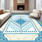 Ornate Blue Gold Deco Pattern Rug