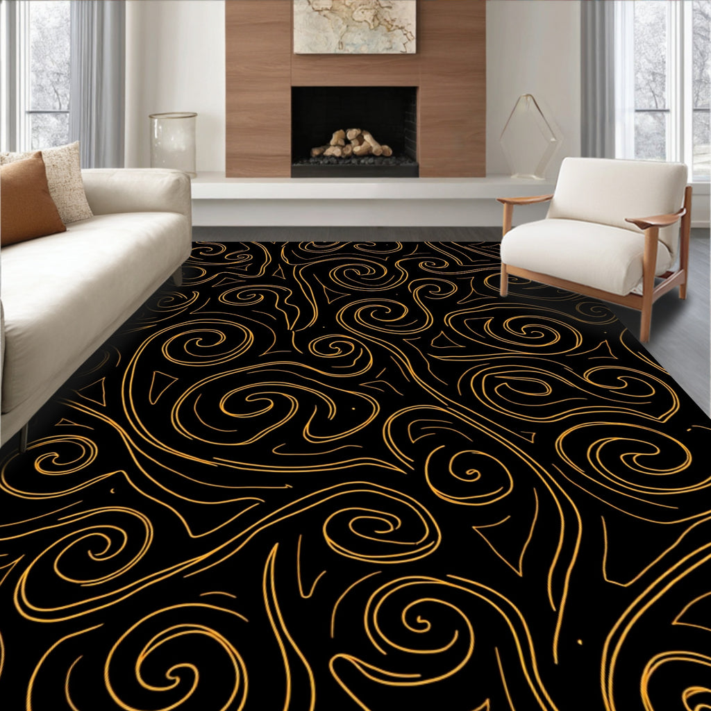 Black Gold Swirl Abstract Pattern Rug